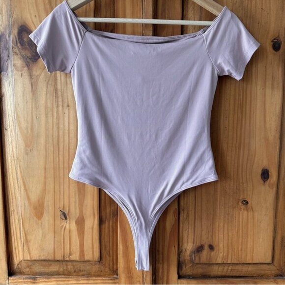 NWT Forever 21 Off Shoulder Short Sleeve Bodysuit Double Lined Thong Mauve - L - Picture 8 of 12